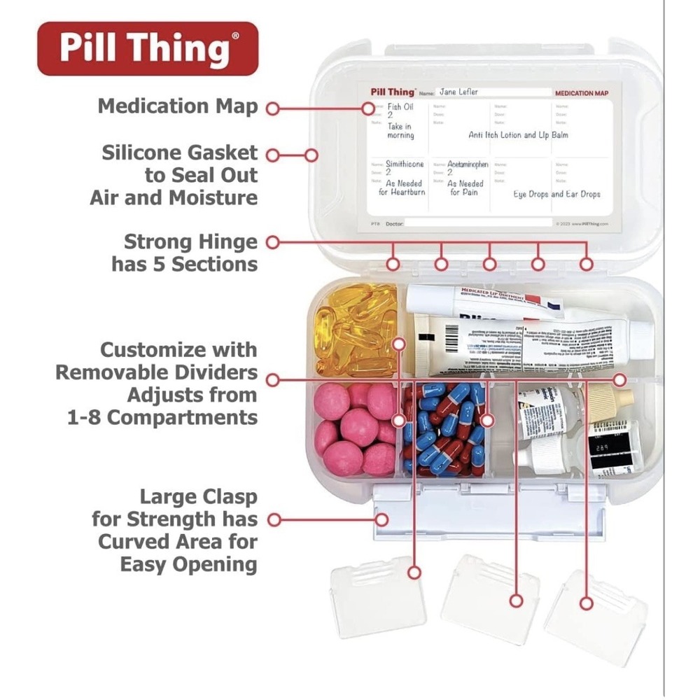 8 Compartment Large Pill Case with Airtight Seal, Adjustable Dividers *LOT OF 2* - Picture 2 of 8